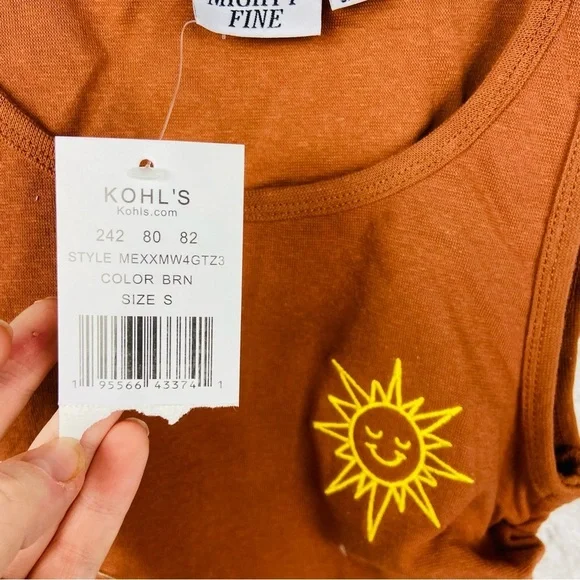 NWT MIGHTY FINE brown embroidered sun scrunched side stretch top size small - Picture 5 of 11